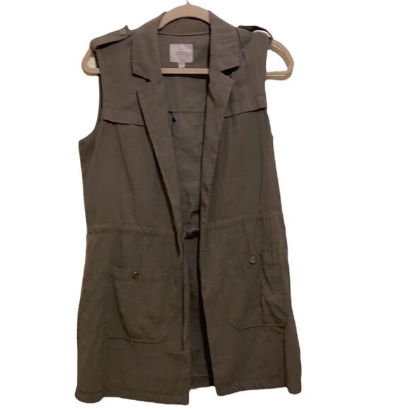 GUESS Los Angeles Long Khaki Long Vest With Pockets. Size S - Picture 1 of 10